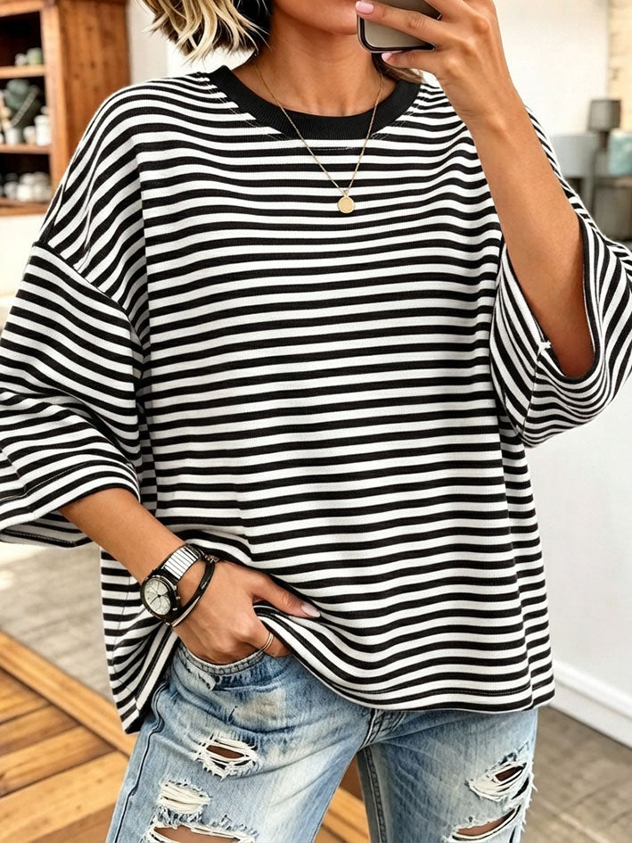 Chic Comfortable Striped Bow Knit Top