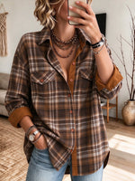 Relaxed Plaid Contrast Suede Trim Button-Down