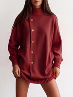 Women's Solid Color Stand Collar Long Sleeve Casual Loose Knit Sweater
