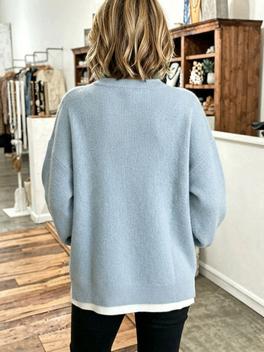 Cozy Oversized Casual Layered Fake Two-piece Sweater
