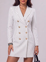 Women's Striped Printed Lapel Long-sleeved Casual Slim-fit Suit Dress