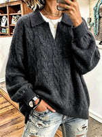 Cozy Polo Faux Two-piece Shirt Collar Cable Knit Sweater
