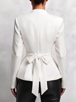 Women's Solid Color V-neck Long-sleeved Casual Loose Belted Jacket