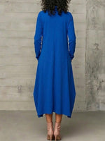 Midi-length Dress With A Mock Neck, Drawstring, Button Detailing, And Pockets