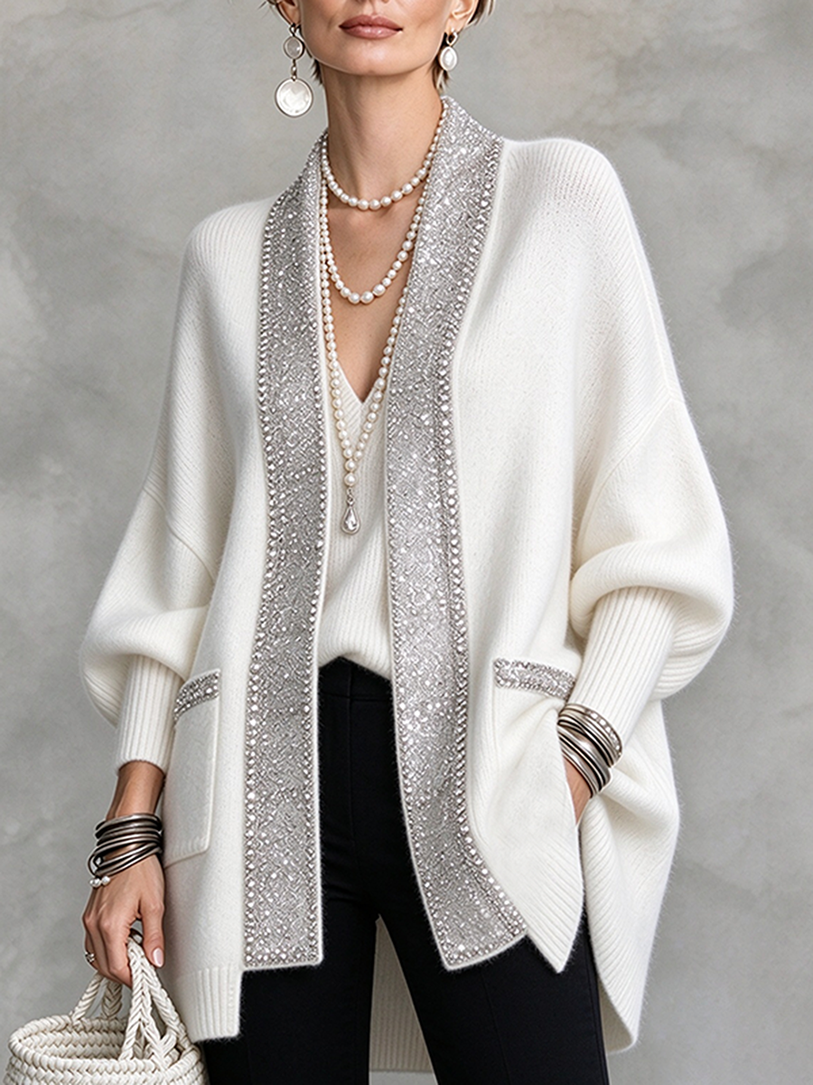 Cozy Luxury Sequin Trimmed Oversized Knit Cardigan