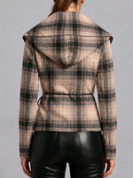 Women's Plaid Print V-neck Long-sleeved Casual Loose Hooded Cardigan