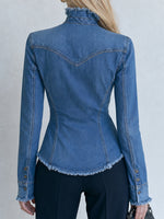 Casual Frayed-edge Denim Shirt