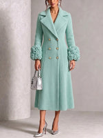 Double-breasted Knit Coat With 3d Rose Detailing On The Cuffs