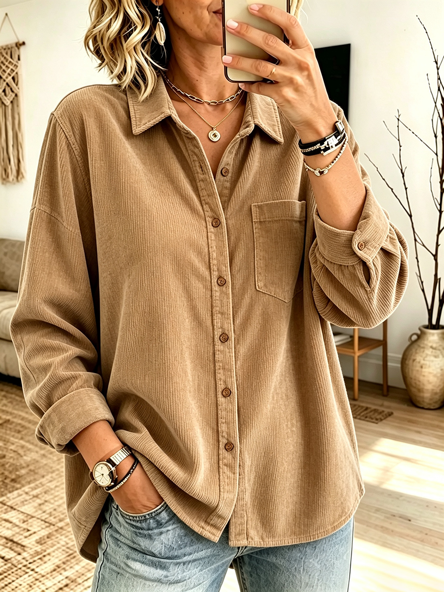 Casual Oversized Corduroy Button Down Shir