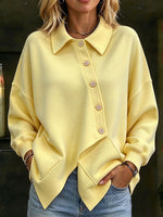 Casual Asymmetric Lapel Button Up Sweatshirt
