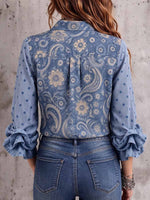 Women's Retro Print Patchwork Polka Dot Print Lapel Ruffled Long Sleeve Casual Loose Shirt