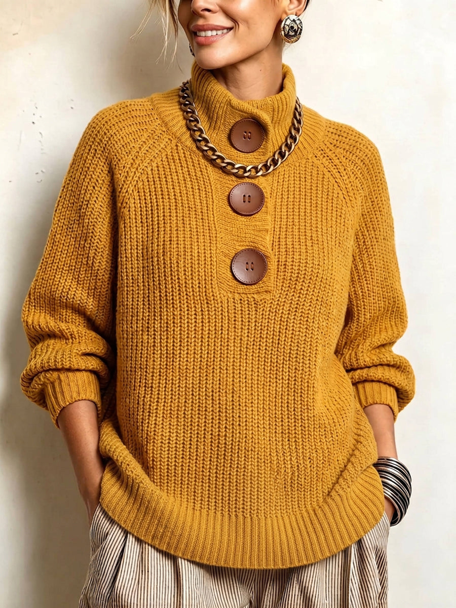 Cozy Button-Accented Ribbed Knit Sweater