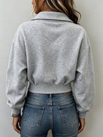 Casual Asymmetric-neck Cropped Sweatshirt