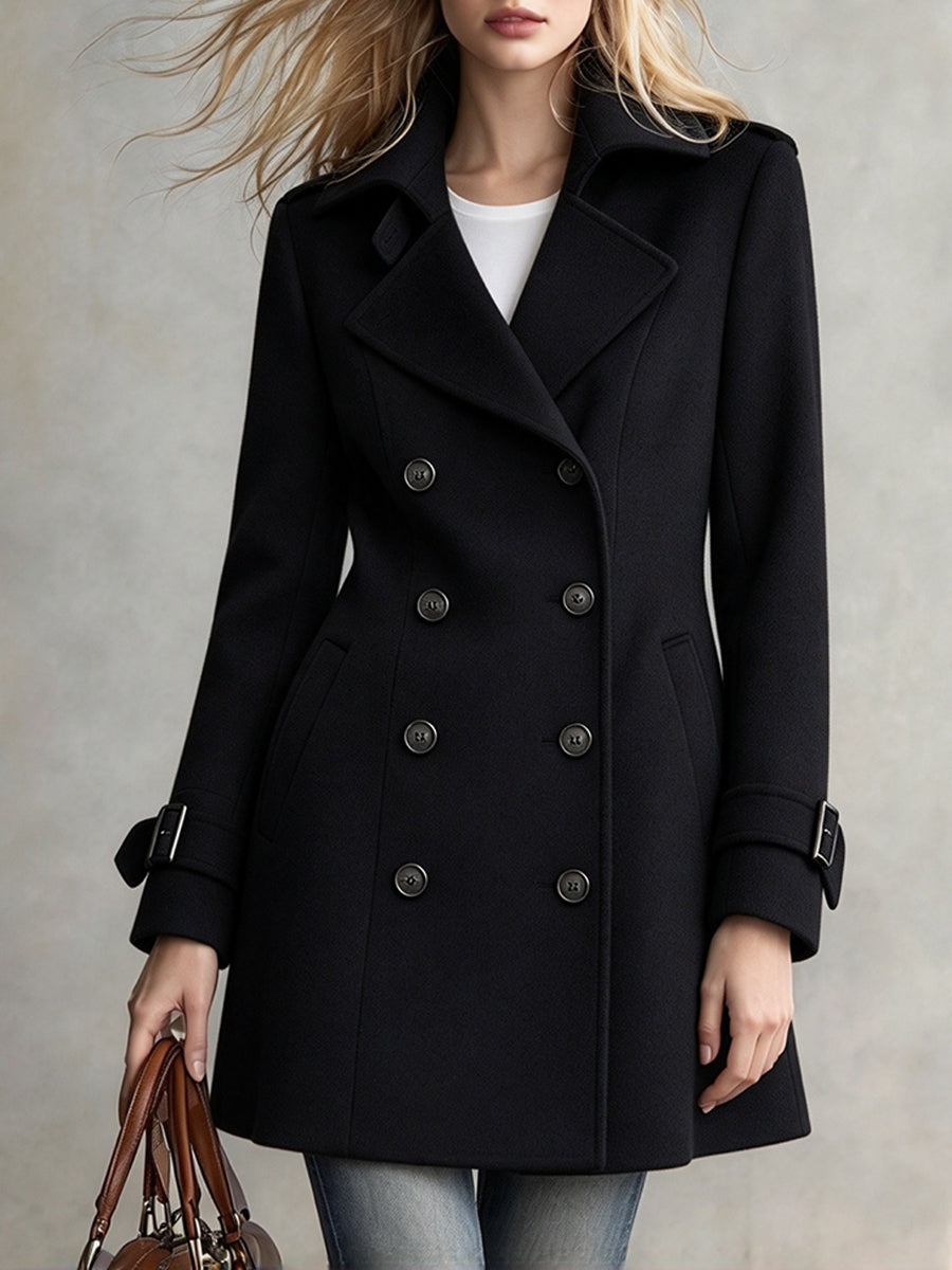 Cozy Double-breasted Wool-blend Mid-length Coat