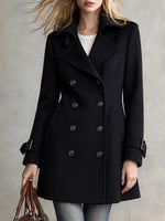 Cozy Double-breasted Wool-blend Mid-length Coat