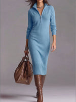 Women's Solid Color Stand Collar Long Sleeve Casual Slim Fit Bodycon Knit Dress