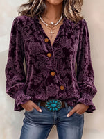 Luxurious Floral Velvet Button-Down Top