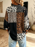 Chic Mixed Animal Print Button-Down Linen Blouse