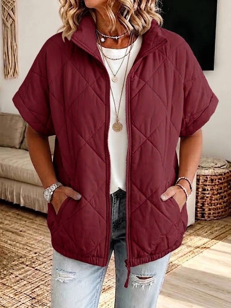 Casual Diamond-quilted Zip-up Padded Jacket