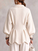 Chic Ribbed Knit Peplum Cardigan with Oversized Gold Buttons