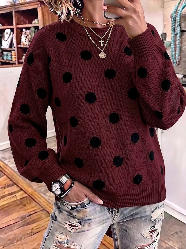 Casual Color-block Polka-dot Long-sleeve Pullover Sweater