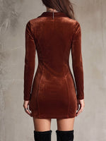 Women's Solid Color Collared Long Sleeve Casual Slim Fit Velvet Dress