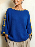 Oversized Knit Top With Contrast Stitching And Buttons