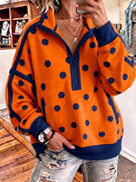 Chic Orange Polka Dot Half-Zip Sweatshirt