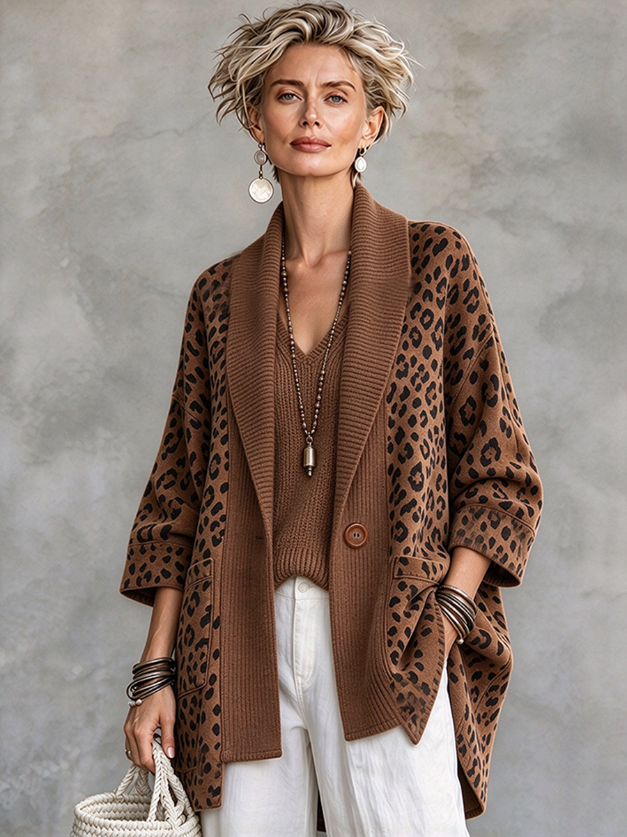 Boho Bold Leopard Knit Patchwork Cardigan