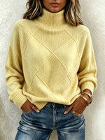 Diamond-patterned Embossed Turtleneck Sweater