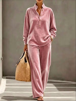 Loose And Cozy Velvet Two-piece Set (top And Pants)