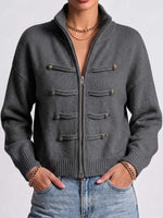 Women's Solid Color Stand Collar Long Sleeve Casual Loose Knit Cardigan