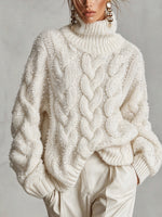 Cozy And Warm Sequined Cable-knit Turtleneck Sweater