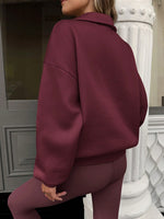 Chic Burgundy Buttoned Collared Sweatshirt