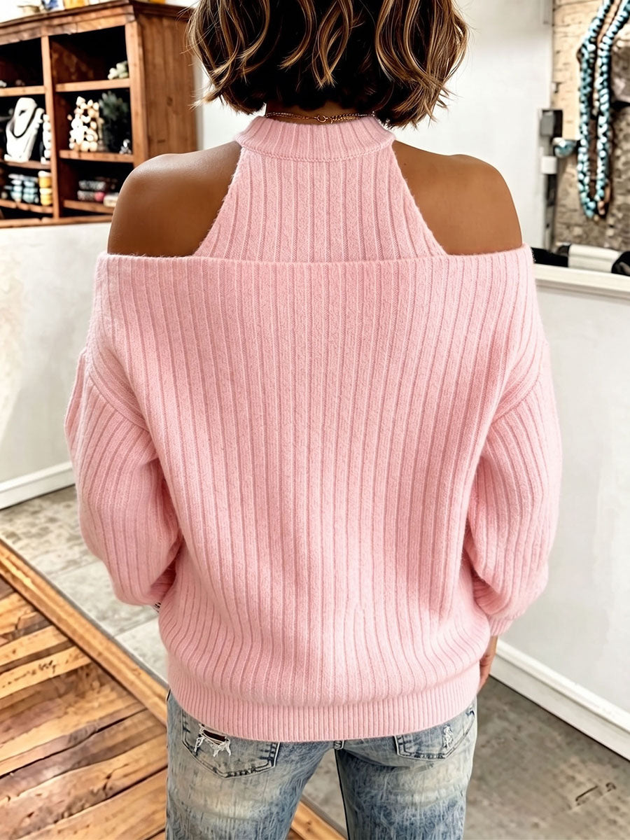 Chic Large Bowknotcold-shoulder Knit Sweater