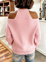 Chic Large Bowknotcold-shoulder Knit Sweater