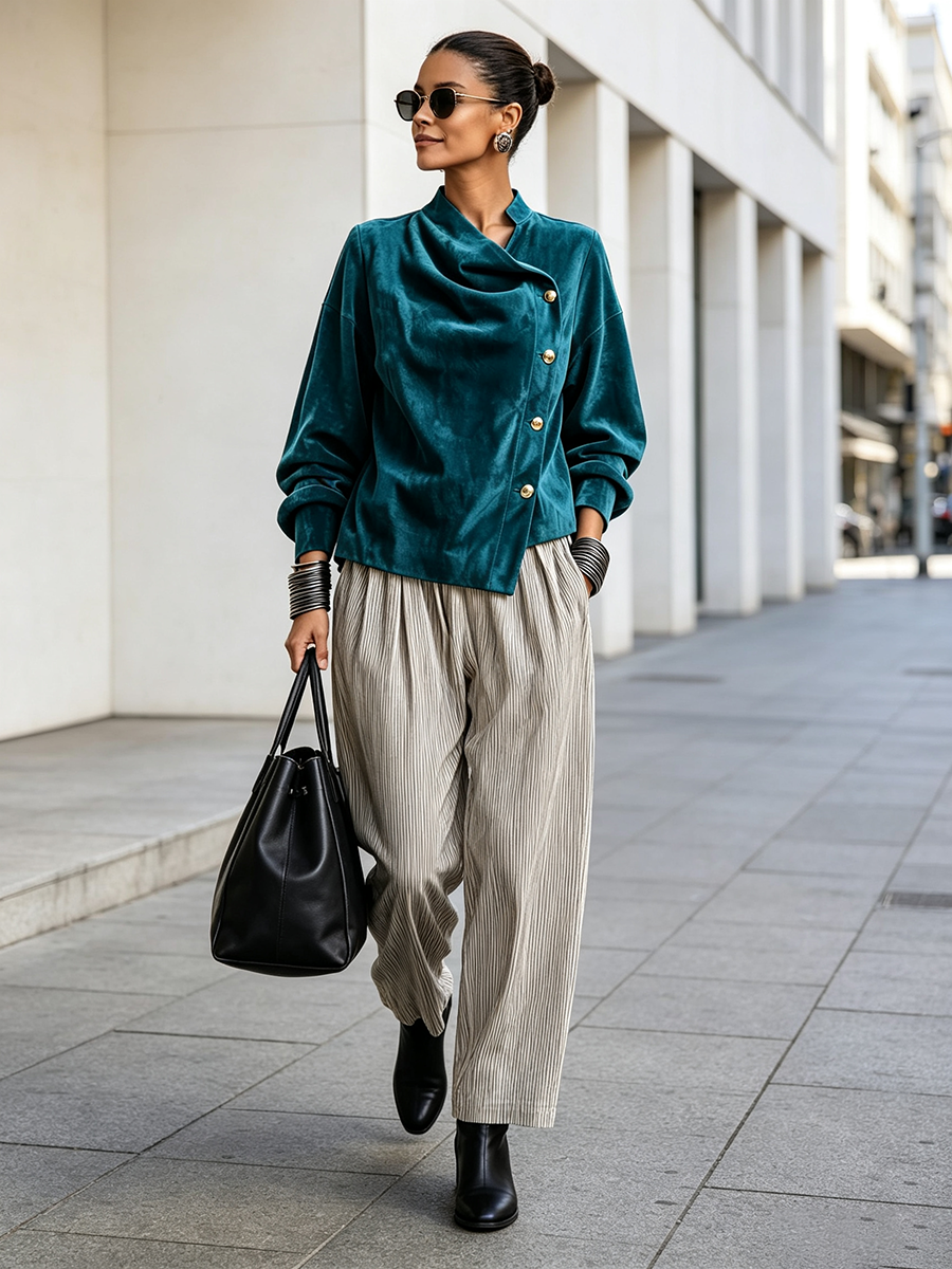 Elegant Chic Asymmetrical Velvet Blouse