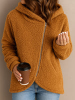 Casual Faux-shearling Hooded Jacket With Diagonal Zipper