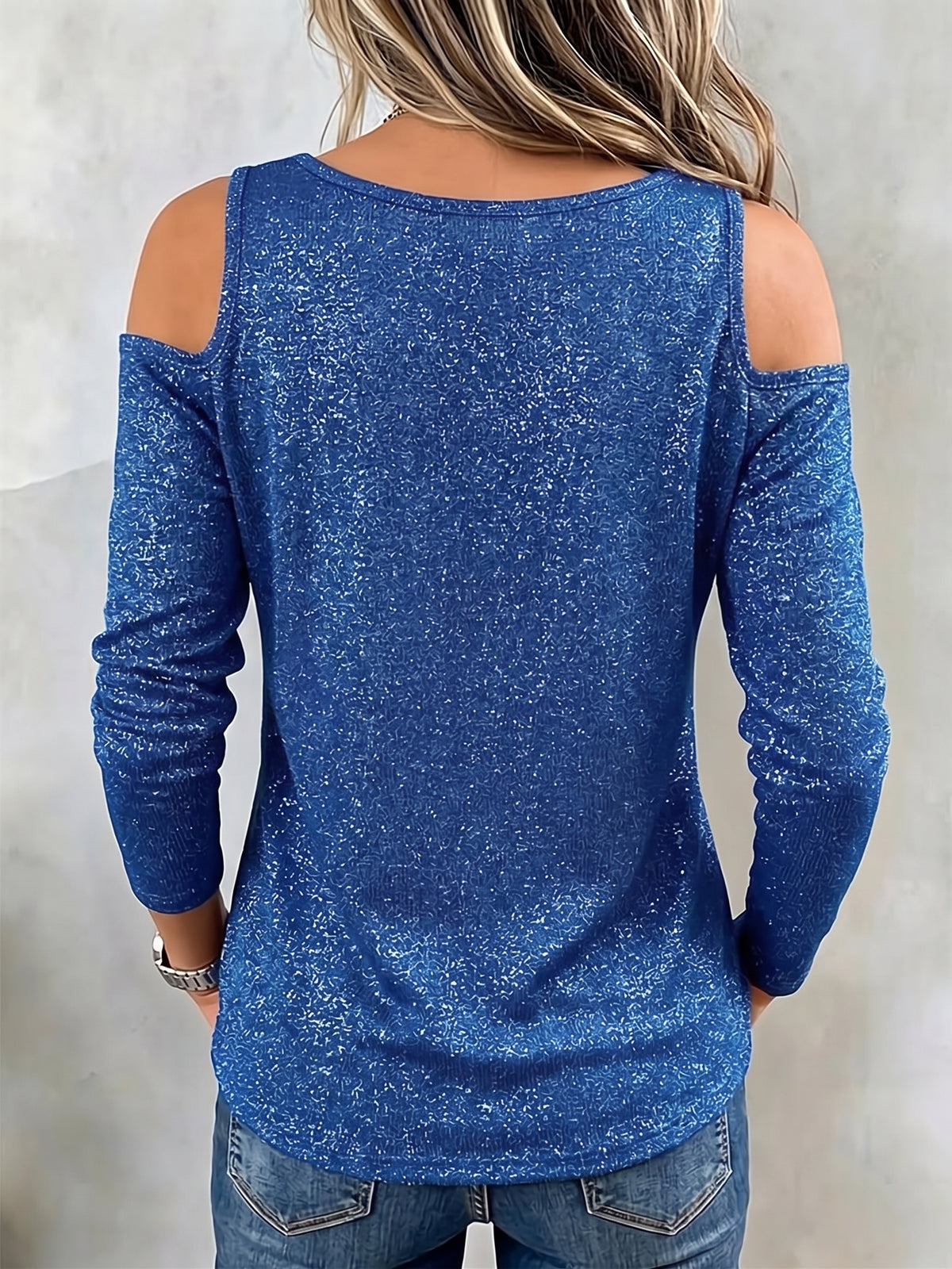 Chic Shimmering Off-shoulder Lace-up Knit Top
