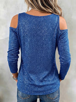 Chic Shimmering Off-shoulder Lace-up Knit Top