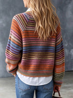 Chic Rainbow-striped Chunky-knit Cardigan