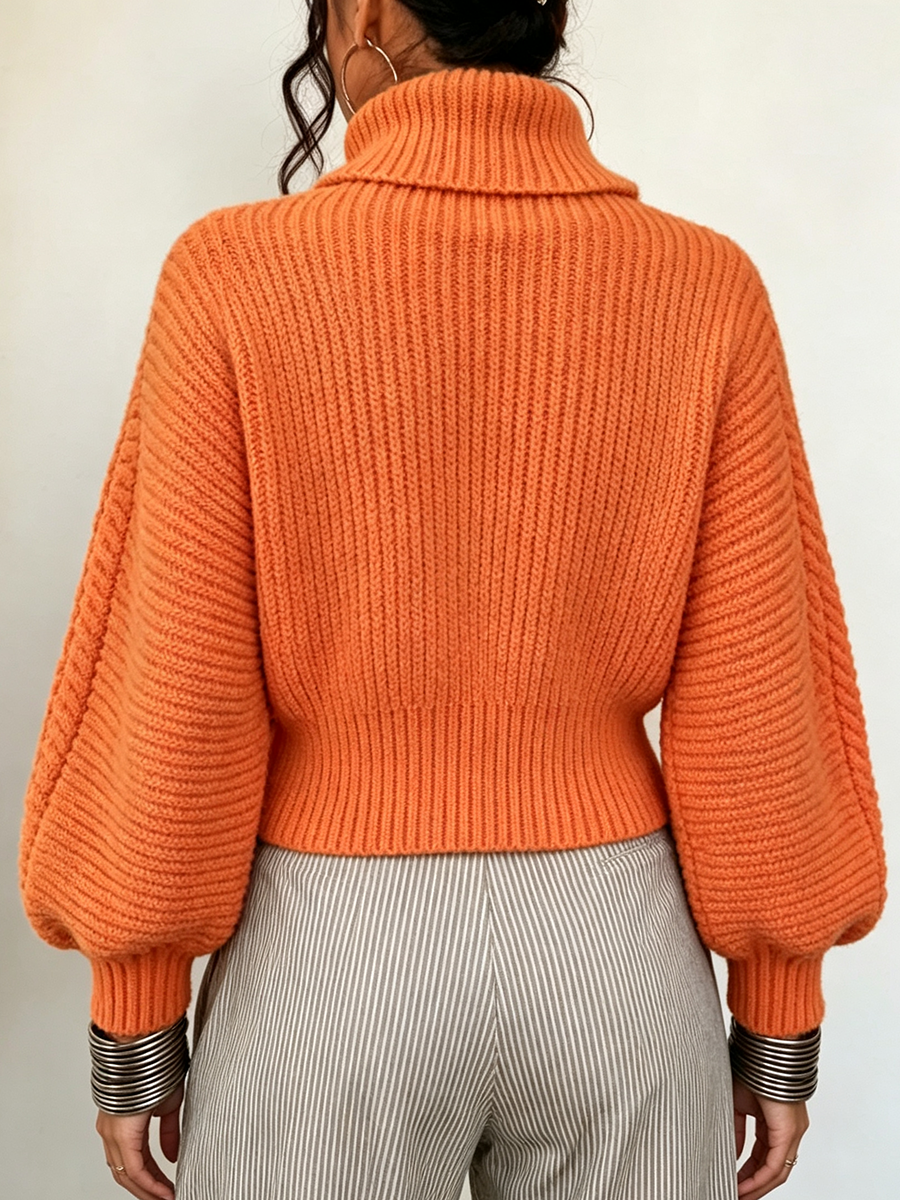 Cozy Vibrant Orange Turtleneck Sweate