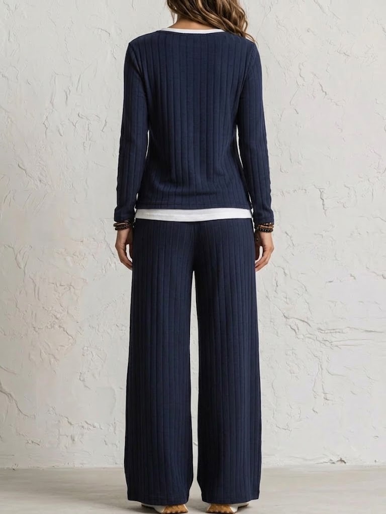 Women's Comfortable, Casual Long-sleeve Top And Pants Loungewear Set