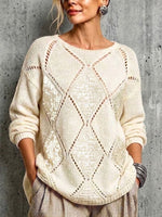 Loose-fit Knit Sweater With Diamond Cutouts And Sequin Embellishments