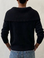 Asymmetric Pearl‑trim Draped Cowl Collar Knit Sweater