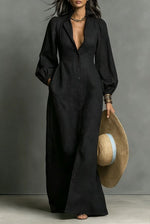 Casual Linen-cotton Blend Collared Maxi Dress