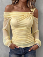 Radiant Pastel Yellow Ruched Mesh Blouse