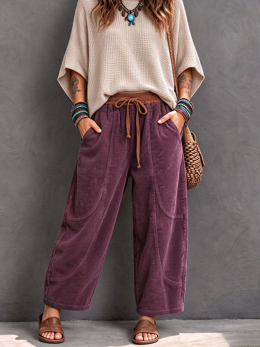 Casual Corduroy Harem Pants With Elastic Waist