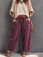 Casual Corduroy Harem Pants With Elastic Waist