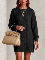 Diamond-cable Knit Knee-length Dress With A Round Neck